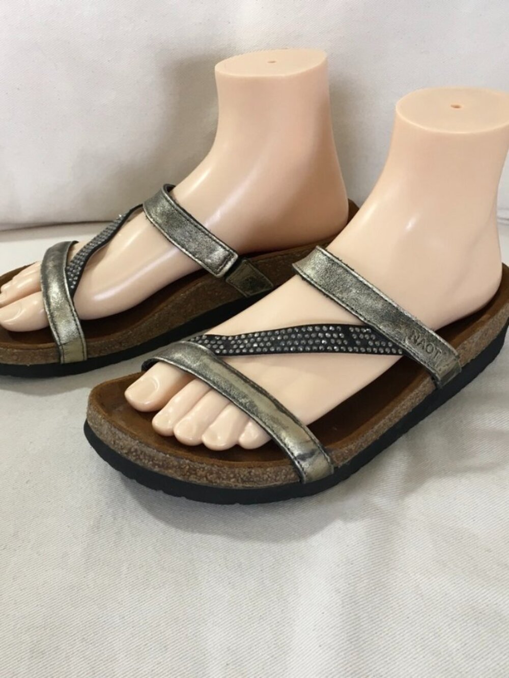 NAOT Women's Hawaii Sandal Metallic Silver Leather w/ Rhinestones